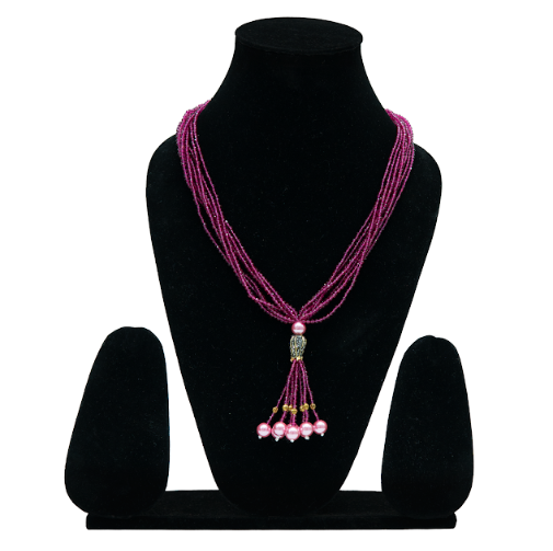 Handcrafted Purple Beaded Long Necklace with Tassel Pendant